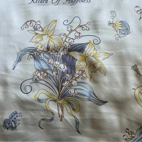 Xinuo 100% Mulberry Silk Blue Floral Scarf - Picture 2 of 6